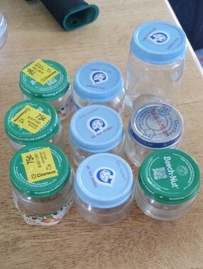 Gerber Clear Baby Food Jars with Blue and Green Lids